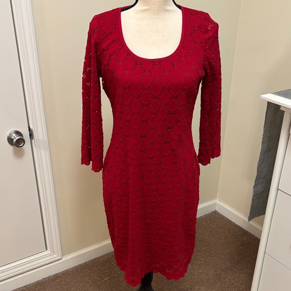 Ronni Nicole Red Lace Long Sleeve Dress size Medium
